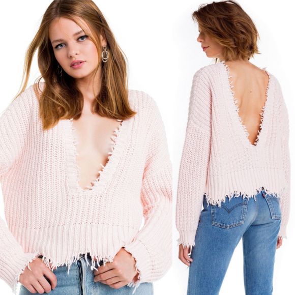 Wildfox Sweaters - Wildfox Palmetto Shredded Sweater in Light Pink